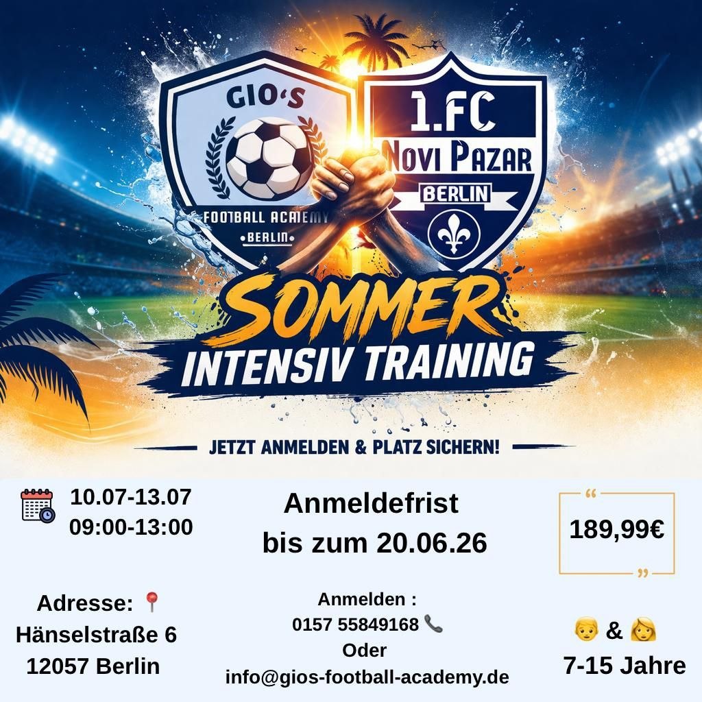 Sommer Intensiv-Training 2026 — Gio's Football Academy & 1. FC Novi Pazar Berlin